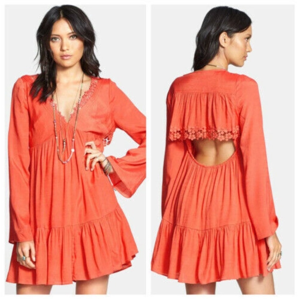 Free People Orange Long Sleeve Dress